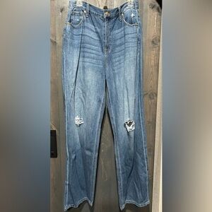 Fashion Nova Blue Distressed Straight Leg Jeans